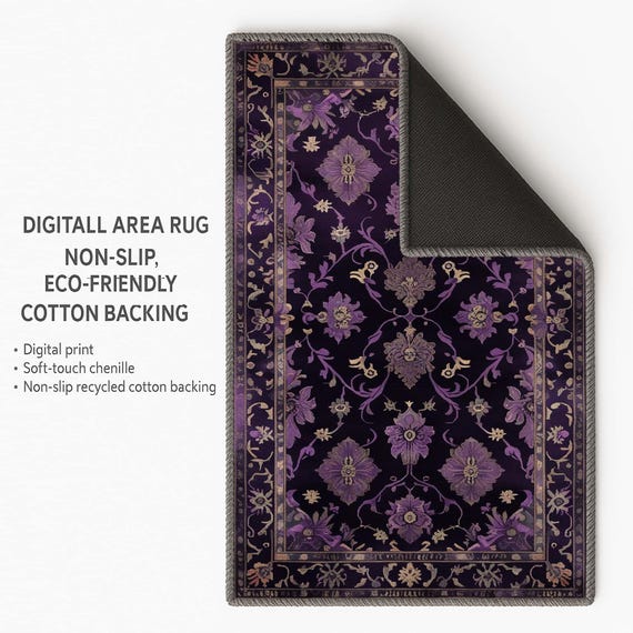 Gothic Purple Rug – Victorian Floral Chenille Carpet With Dark