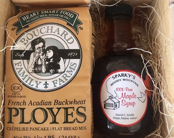 Maine Maple Morning Gift Box.  250ml Sparky’s Moody Mountain Maple Syrup and Ployes Mix