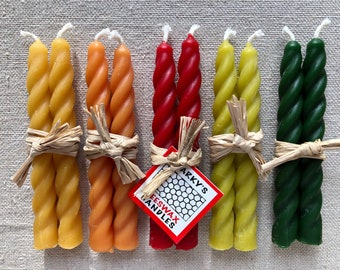 Pure Beeswax Small Twist Candles, Tied Pair, Stocking Stuffers