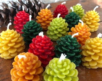 Pure Beeswax Pine Cone Tea Light, Holiday Candles, Stocking Stuffers, Party Favors