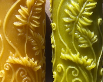 Pure Beeswax Fern Pillar Candle, Beautiful Gift and Home Decor