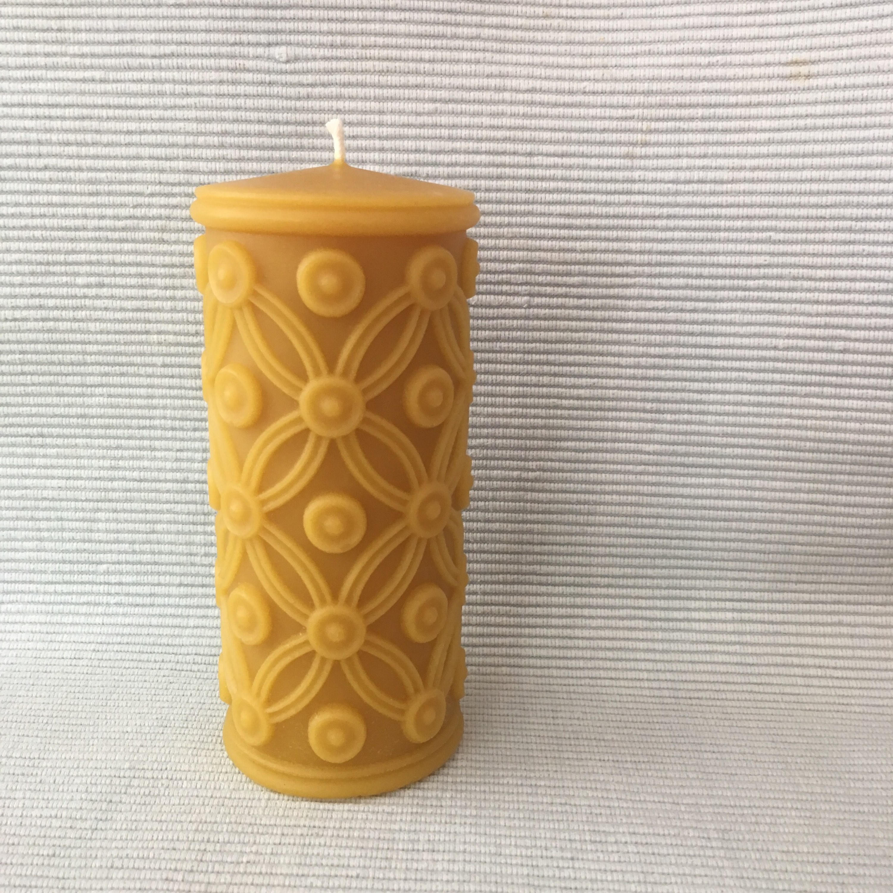 Pure Beeswax Candle Tall German Geometric Floral Etsy