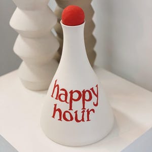Handmade Ceramic “Happy Hour” Decanter – Red, Blue or Green – Pottery Wine & Cocktail Carafe