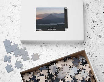 Misty Volcano Jigsaw Puzzle, Serene Mountain Landscape Puzzle for Adults, Moody Nature Aesthetic Gift, Peaceful Lake View Twilight Puzzle