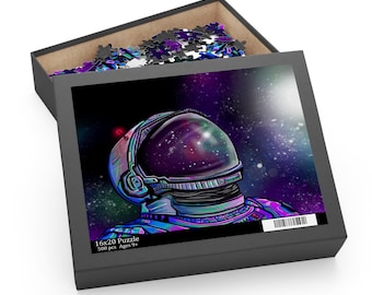 Cosmic Astronaut Jigsaw Puzzle, Neon Space Art Puzzle for Adults, Psychedelic Galaxy Aesthetic Gift, Cool Sci-Fi Nerdy Gamer Desk Gift