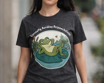 Currently Avoiding Responsibilities Frog T-Shirt | Meme Sarcastic Introvert Cottagecore