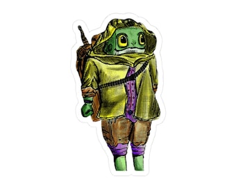 Frog Vinyl Sticker - Gritty Fantasy Toad Warrior Decal - DND Rogue Frog Sticker for Laptops and Water Bottles - Retro Comic Style Art