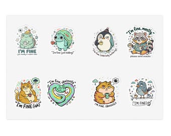 Cynical Humor "I'm Fine" Animal Sticker Sheet | Cute Sarcastic Stickers