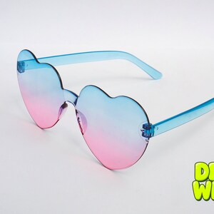 Heart Shape Rimless Sunglasses – Pink Blue Gradient Lenses, Y2K Festival Eyewear