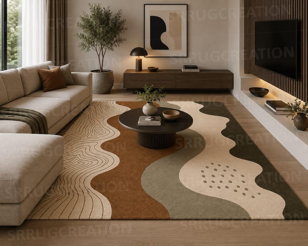 Hand Tufted Wool Rug | Abstract Earth Tone Area Rug | Boho Living Room ...