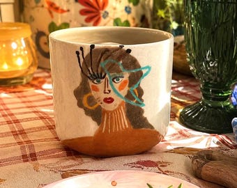 Handmade Ceramic Art Mug – Hand-Painted Face Portrait, 200 ml