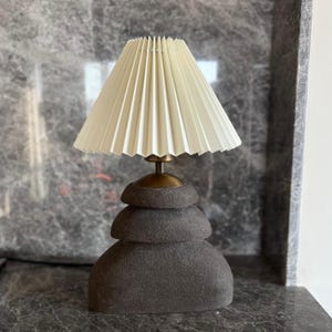 Rustic Clay Lamp with Textured Finish , Natural Stone Shape Lighting, Modern Zen Decor Lamp, Balanced Stone Form Table Light,