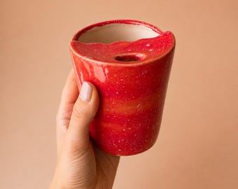 Pink Ceramic Travel Mug, Handmade  Coffee Cup with Sipping Lid