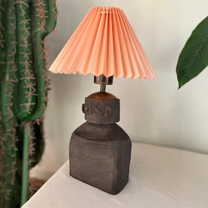 Emotional Handmade Ceramic Lamp , Sculptural Boho Table Lamp with Pleated Shade , Minimalistic Pottery Stoneware Bedside Lamp