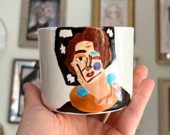 Handmade Ceramic Art Mug – Hand-Painted Abstract Face Cup