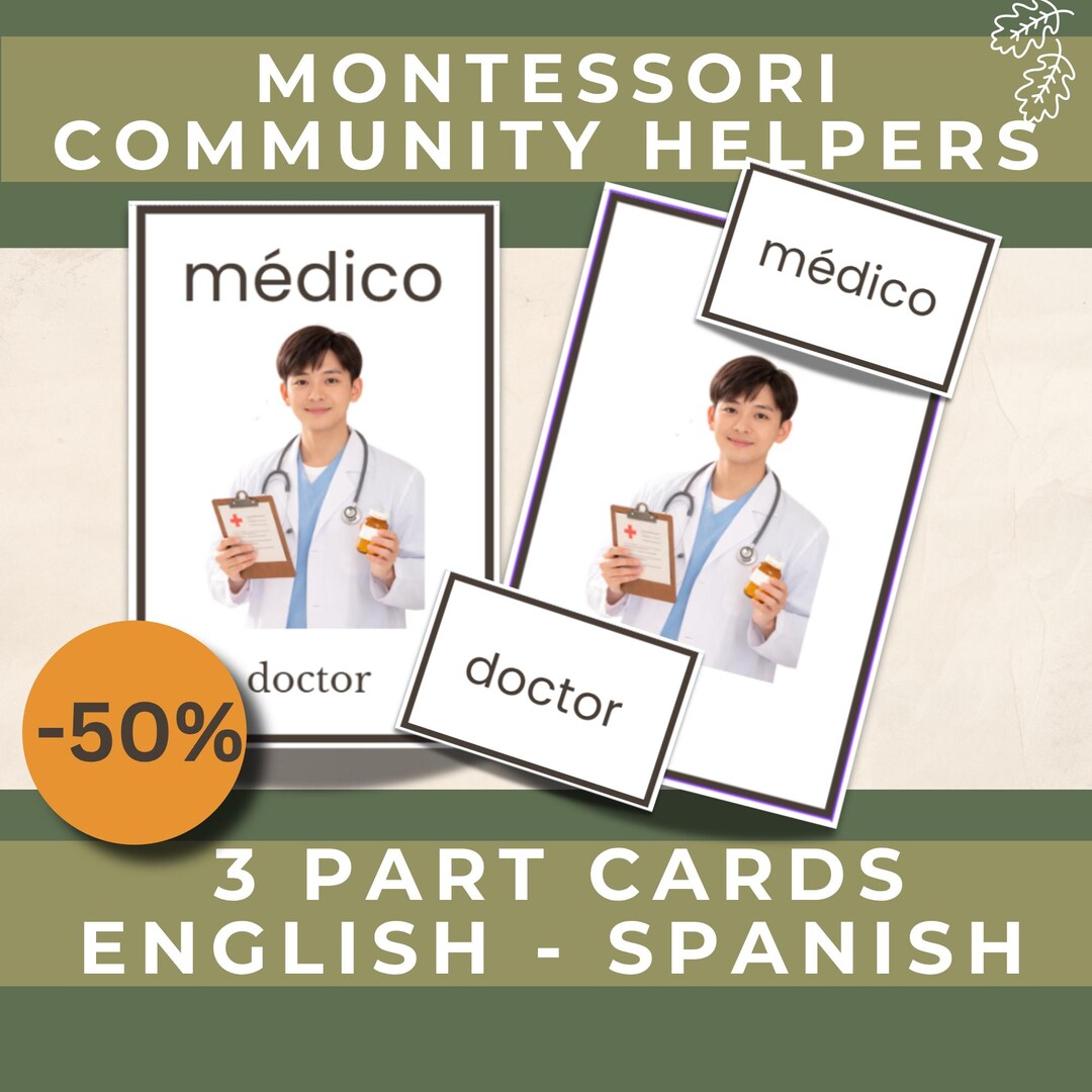 Community Helpers Jobs Flashcards for Bilingual Kids. Montessori ...