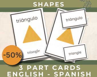 Shapes Flashcards English Spanish Printable, Montessori Shape Cards, Bilingual Learning for Toddlers, Preschool Shapes, Homeschool Printable