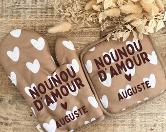 Guante de cocina y agarradera personalizados con forma de corazón, regalo para mamá, niñera, maestra, asistente de enseñanza, madrina, tía, abuela, juego de cocina para el Día de la Madre.