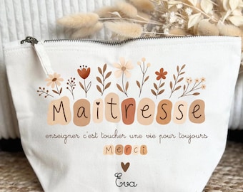 Cadeau maîtresse personnalisé – Trousse coton personnalisée – Maîtresse merveilleuse – Cadeau ATSEM AESH fin d’année