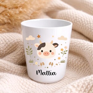 Tazza per bambini personalizzata con nome – Infrangibile, senza BPA – Tazza per la scuola, l'asilo o la scuola materna – Regalo personalizzato per bambini con animali Vache