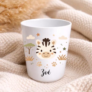 Tazza per bambini personalizzata con nome – Infrangibile, senza BPA – Tazza per la scuola, l'asilo o la scuola materna – Regalo personalizzato per bambini con animali Zèbre
