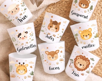 Taza infantil personalizada con nombre – Irrompible Libre de BPA – Taza escolar, guardería o preescolar – Regalo infantil personalizado con animales