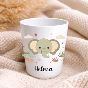 Tazza per bambini personalizzata con nome – Infrangibile, senza BPA – Tazza per la scuola, l'asilo o la scuola materna – Regalo personalizzato per bambini con animali Eléphant