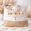 Personalized floral-decorated tote bag for teachers, ATSEM\/AESH staff \u2013 Cotton jute tote bag \u2013 End-of-year gift \u2013 Personalized teacher gift product logo