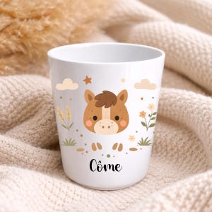 Tazza per bambini personalizzata con nome – Infrangibile, senza BPA – Tazza per la scuola, l'asilo o la scuola materna – Regalo personalizzato per bambini con animali Cheval
