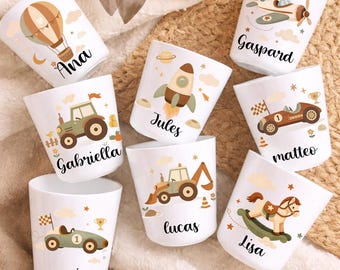 Personalized children's cup with name – Unbreakable, BPA-free – Personalized car/airplane themed gift for children – School, nursery, or preschool cup