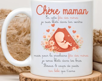 Mug future maman bébé écho cœur fleurs personnalisé – Cadeau future maman – Fête des mères – Cadeau grossesse – Option jumeaux – Cadeau Noël