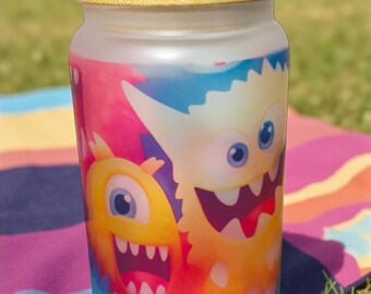 Frosted Monster Glass Tumbler: Iced Coffee Cup with Bamboo Lid