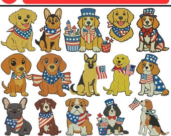 Patriotic Dog with American Flag Machine Embroidery Design Patriotic Dog Embroidery 4th of July Dog Trendy Embroidery Design 5+Size Download
