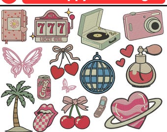 Mini Y2K Preppy Embroidery Icons Bundle Cute Gir Design Retro Aesthetic Chic File Quirky Chic Girly Shapes for Apparel Trendy 5Size Download