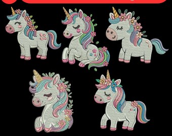 Cute Unicorn Machine Embroidery Design Unicorn Horn Embroidery Rainbow Baby Unicorn Embroidery Unicorn Head PES Digital File 5+Size Download