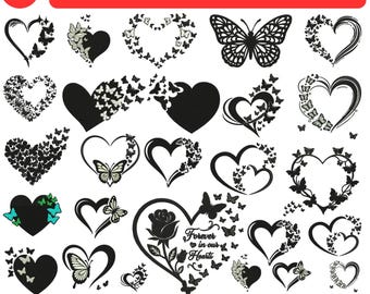 Butterfly Heart Machine Embroidery Design Floral Butterfly Custom Design Digital Design Embroidery Heart Rose Custom Embroidery 5+Sizes File