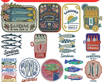 Sardines Can Embroidery Designs Bundle Sardine Trio Embroidery Ocean Fish Embroidery Portuguese Style Seafood 3+Sizes Instant Download Files
