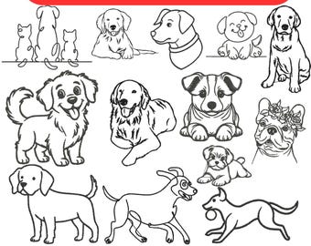 Dog Line Art Machine Embroidery Design Dogs Breed Outline Embroidery Line Art Dogs Head Embroidery 3+Sizes All Formats Instant Download File