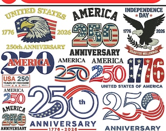 USA 250th Anniversary Embroidery Design United States of America 1776-2026 Patriotic Embroidery File America 250th Embroidery Design pes dst