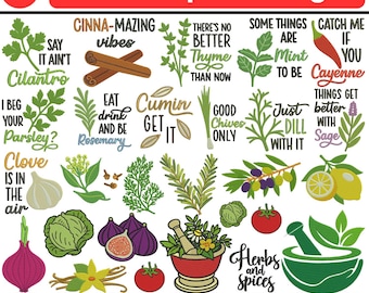Spice & Herbs Funny Puns Machine Embroidery Design Kitchen Embroidery Design Herbs Spices Vegetables Trendy Embroidery 5+Sizes Download File