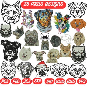 Pacote de design de bordado de cachorro, design de rosto de cachorro, bordado de animal de estimação, mãe de cachorro, filhote fofo, bull dog, cachorro-quente, bordado, mini arquivo de padrão de cachorro