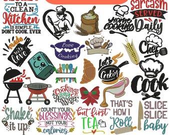 Kitchen Embroidery Design Bundle: Nana's Kitchen, Chef, Teapot (PES File)