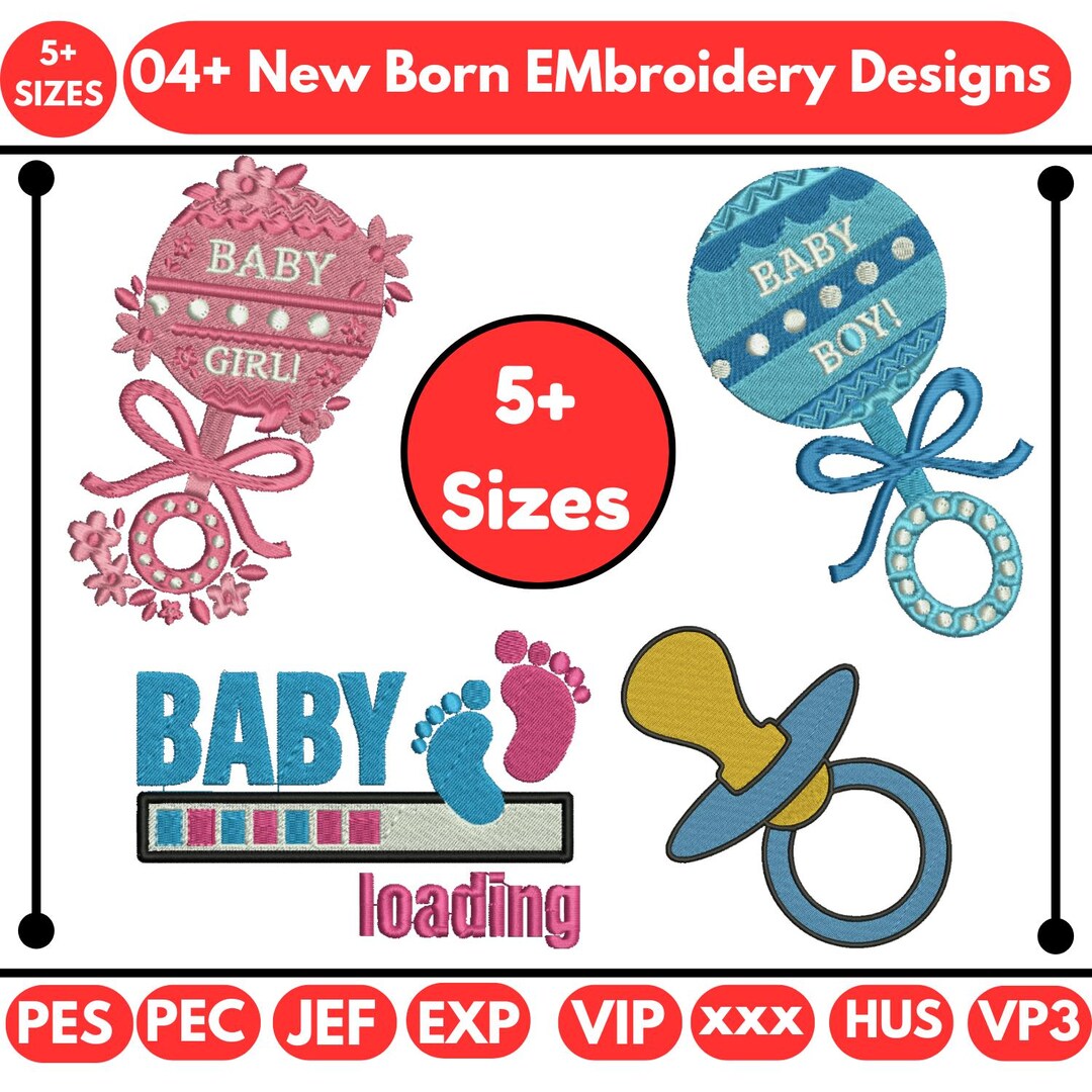Baby Boy Rattle and Pacifier Machine Embroidery Design Baby Toy PES ...