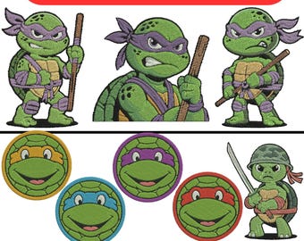 Ninja Turtle Embroidery Design Bundle Mini Turtle Machine Embroidery Designs Tortoise Ocean Animal Embroidery 3+ Sizes Instant Download File