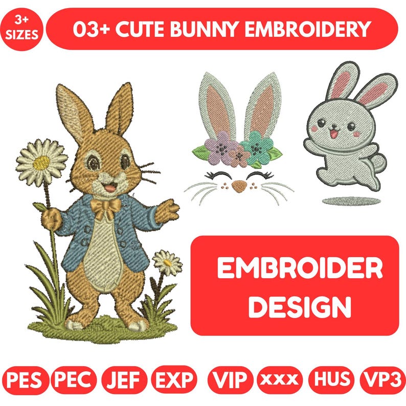 Bunny Face Machine Embroidery Design Bunny Ears Embroidery Designs Baby ...