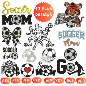 Soccer Machine Embroidery Design  Bundle Soccer Mama  Design Embroidery Soccer Bow Soccer Player Embroidery Tiger With Soccer Floral Soccer