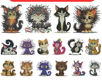 Funny Cat Machine Embroidery Design Crazy Floral Cat Design Frazzled Cute Cat Embroidery File Baby Cute Little Fluffy Kitty 4+Sizes Download