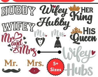 Wifey And Hubby Machine Embroidery Designs Wedding Embroidery Wifey And Hubby Applique Embroidery Curve Embroidery Pes File 5+Sizes Download