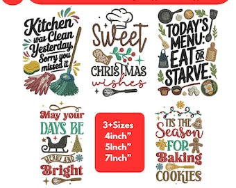 Diseños de bordado a máquina de utensilios de cocina, frases divertidas de cocina, gorro de chef, delantal bordado, archivos digitales PES bordados