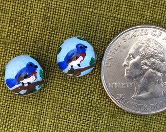 2 Bluebird Hand Painted Beads 10mm